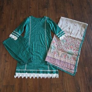 Embroidered Salwar Kameez Dupatta Long Scarf 100% Cotton Party Wear Dress